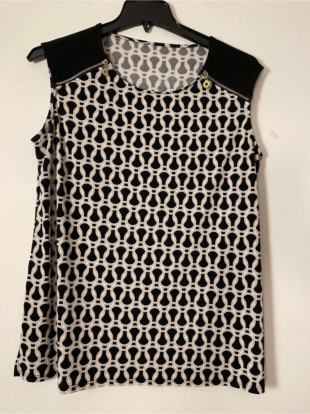 Sleeveless Geometric Print Tank Top - Black & Cream